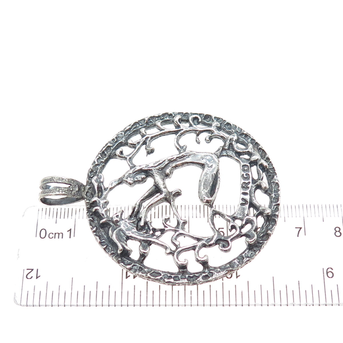 925 Sterling Silver Vintage Virgo Zodiac Sign Oxidized Pendant