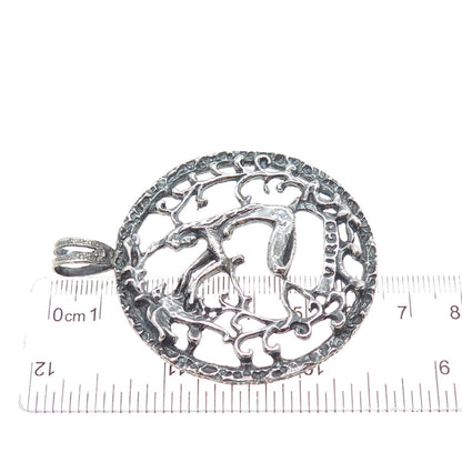 925 Sterling Silver Vintage Virgo Zodiac Sign Oxidized Pendant