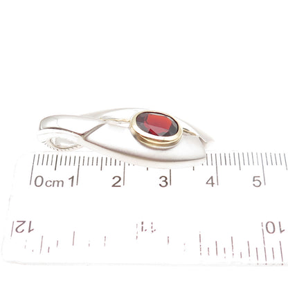 925 Sterling Silver 2-Tone Real Red Garnet Modernist Slide Pendant