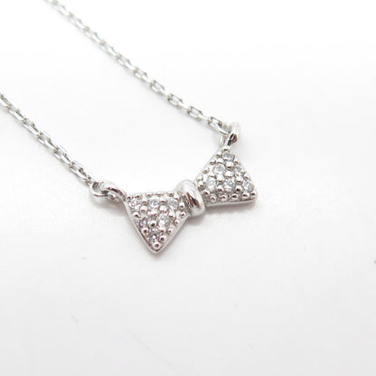 925 Sterling Silver White C Z Bow Cable Chain Necklace 18"