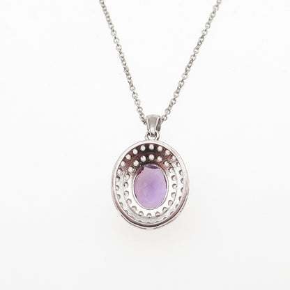 925 Sterling Silver Lab-Created Peacock Sapphire Real White Topaz Necklace 18"