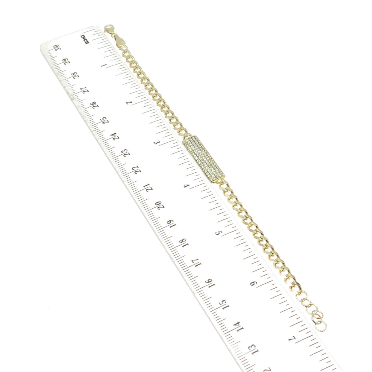 925 Sterling Silver Gold Plated Round-Cut C Z Curb Link ID Bracelet 6.75"