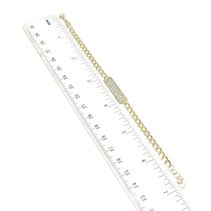925 Sterling Silver Gold Plated Round-Cut C Z Curb Link ID Bracelet 6.75"