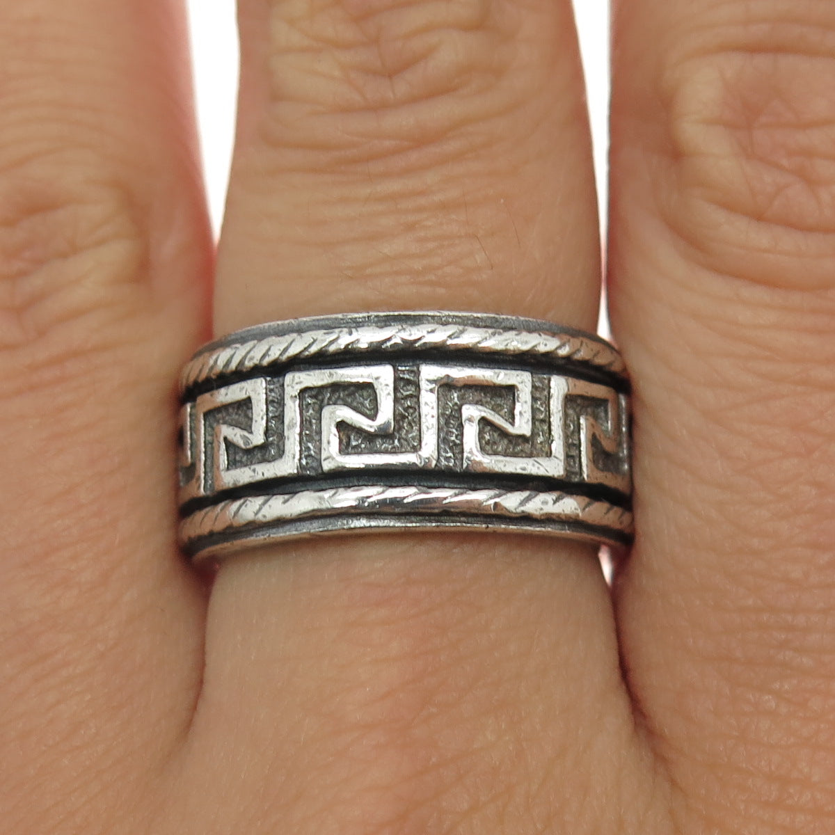 CHATEAU D'ARGENT 925 Sterling Silver Vintage Greek Key Oxidized Ring Size 9.25