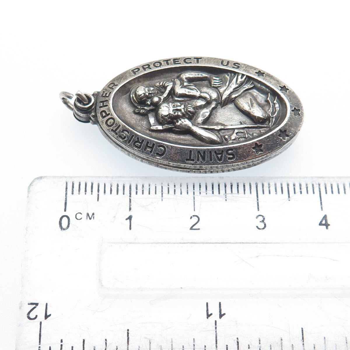 GORHAM Sterling Silver Antique St. Mary St. Christopher Slide Dual Sided Pendant