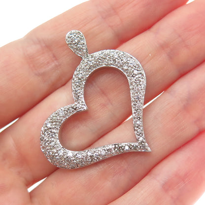 925 Sterling Silver Round-Cut C Z Heart Charm Pendant