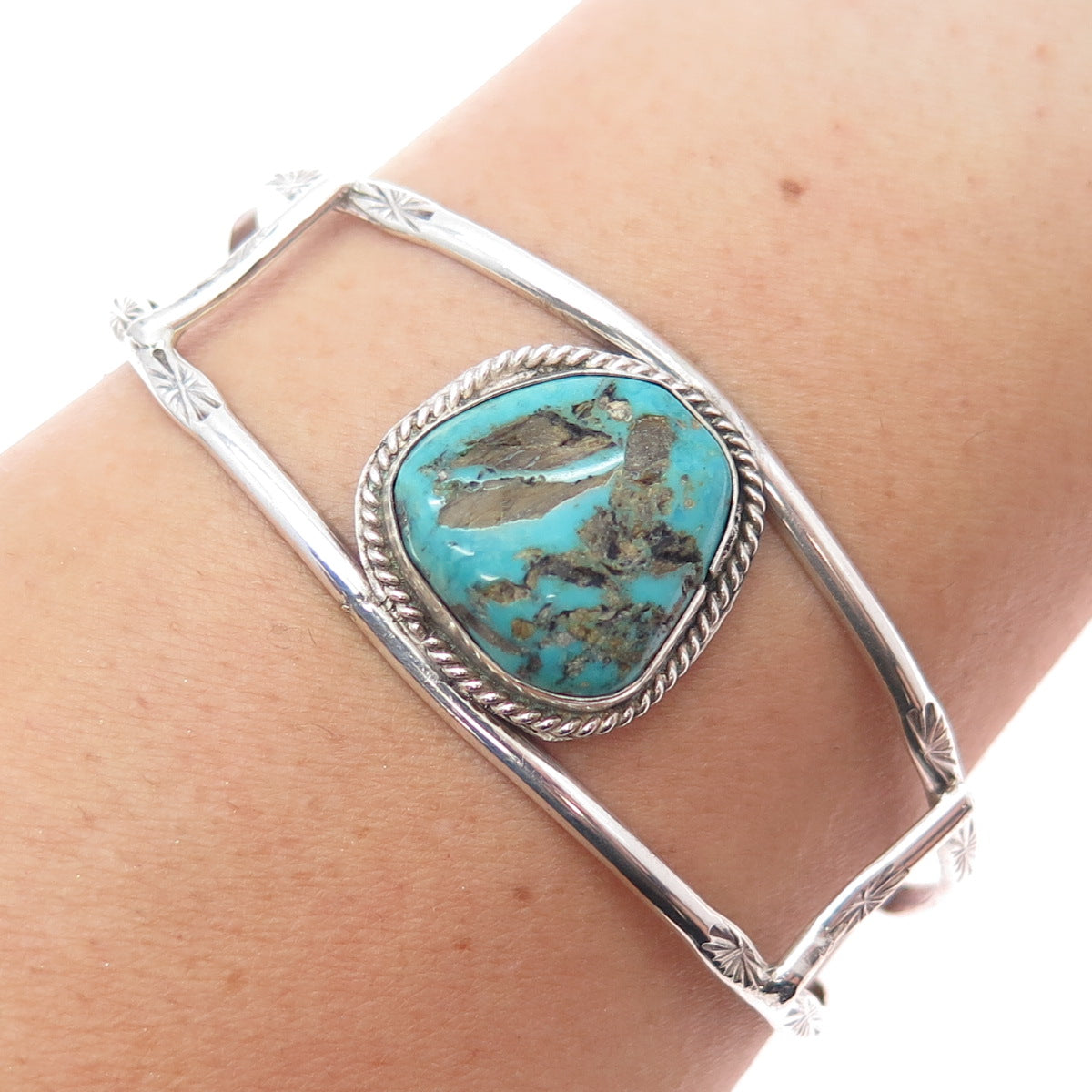 Bobby Cleveland Navajo Old Pawn 925 Sterling Turquoise Adjustable Bracelet 7"
