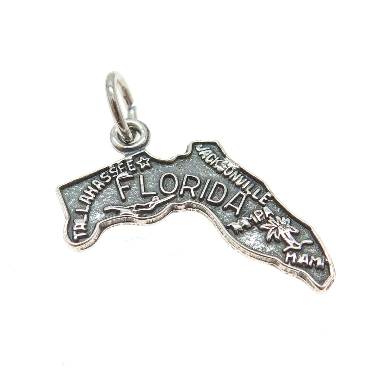 925 Sterling Silver Vintage "Florida" State Map Pendant