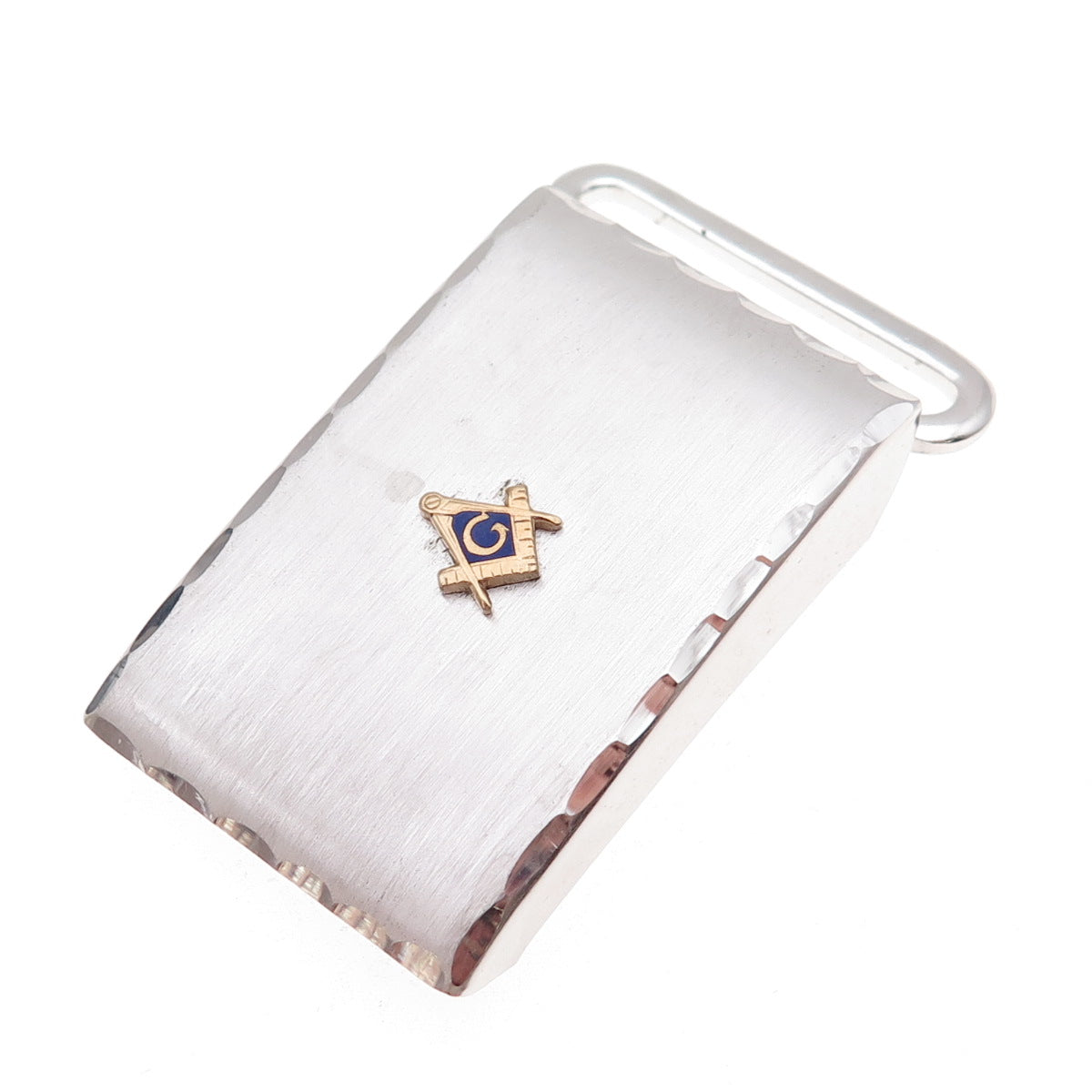 Anson Sterling Silver 2-Tone Antique Art Deco Enamel Masonic Symbol Belt Buckle