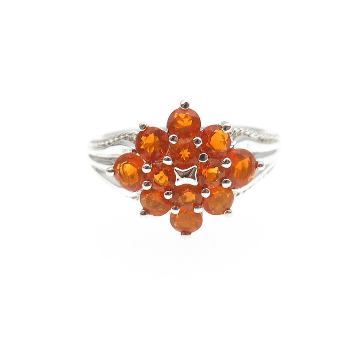 MICHELLE ALBALA Sterling Silver Real Round-Cut Fire Opal Cluster Ring Size 10