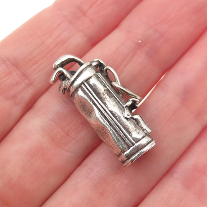 BEAU 925 Sterling Silver Vintage Golf Club Oxidized 3D Charm Pendant