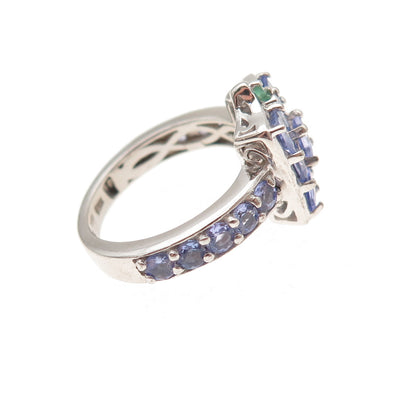 Chuck Clemency 925 Sterling Silver Real Tanzanite & Emerald Ring Size 5.25