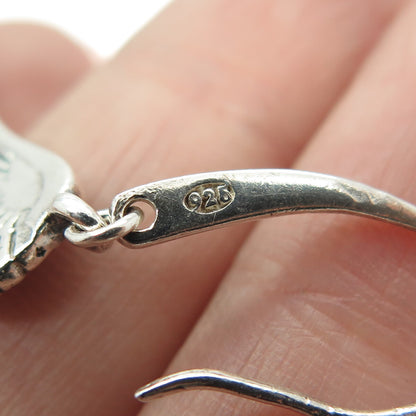 CROWN 925 Sterling Silver Vintage Wing Dangle Earrings