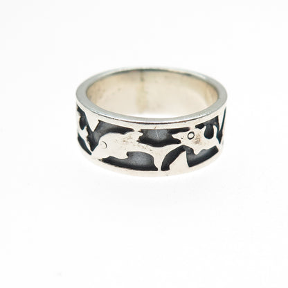 925 Sterling Silver Vintage Dolphin Oxidized Band Ring Size 6