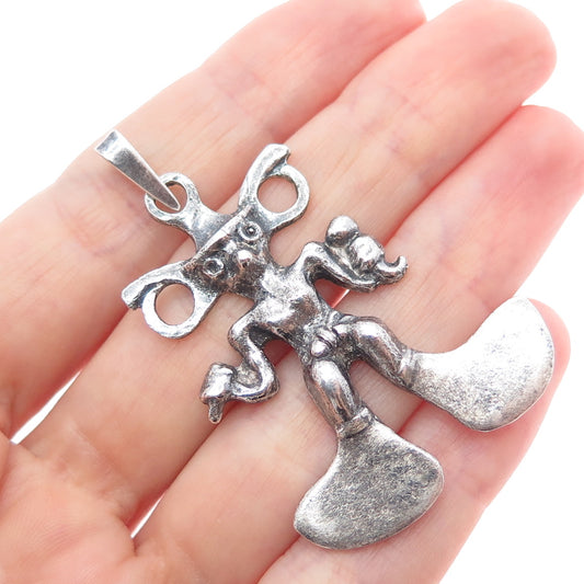 925 Sterling Silver Vintage Cowboy Modernist Oxidized Charm Pendant