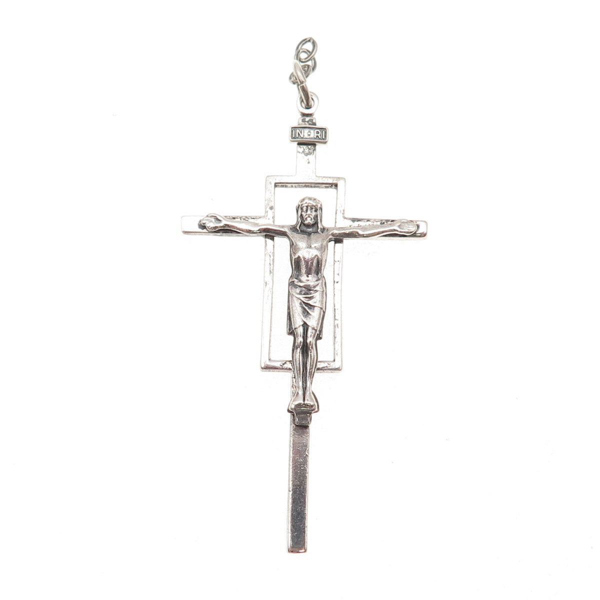 Creed 925 Sterling Silver Antique Art Deco Crucifix Cross Oxidized Charm Pendant