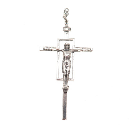 Creed 925 Sterling Silver Antique Art Deco Crucifix Cross Oxidized Charm Pendant