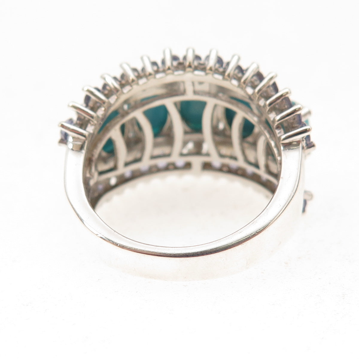 Chuck Clemency Sterling Silver 2-Tone Real Turquoise & Tanzanite Ring Size 8.25