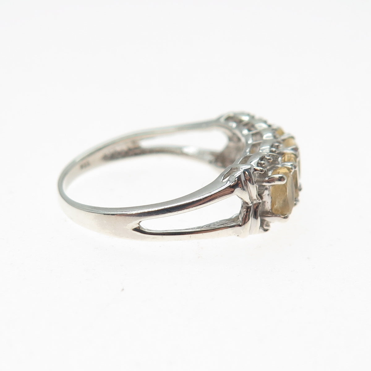 LUCENT LJ 925 Sterling Silver Real Round-Cut Diamond & Citrine Ring Size 7.25