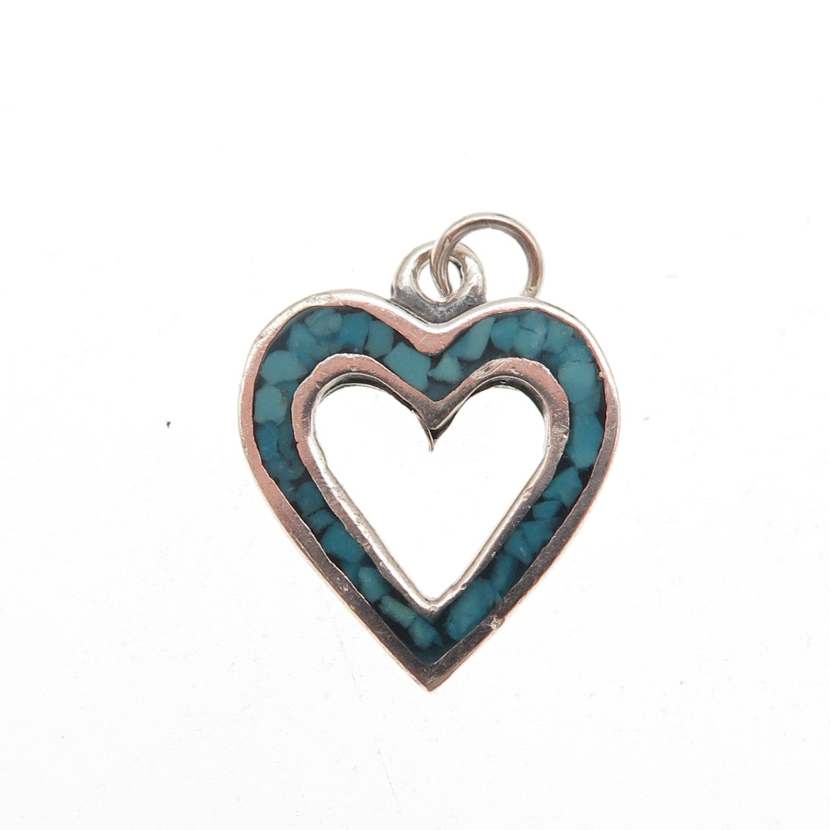 Tommy Long Old Pawn Sterling Silver Vintage Turquoise Inlay Heart Charm Pendant