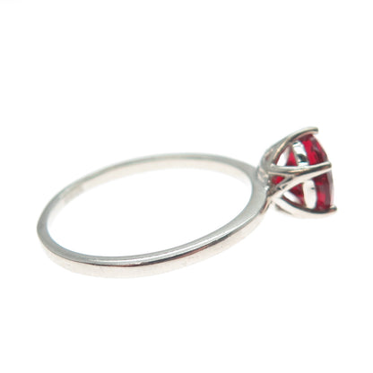 DAZZLERS 925 Sterling Silver Round-Cut Nano Red Garnet Ring Size 8