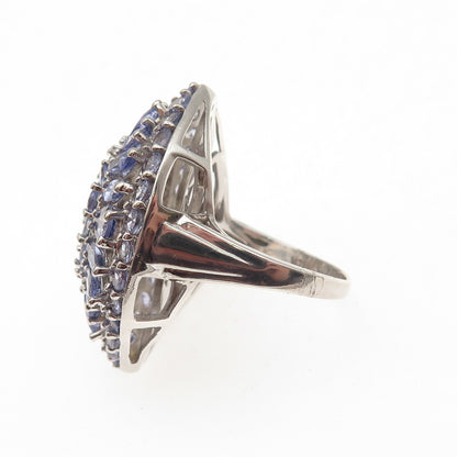 925 Sterling Silver Real Multi-Cut Tanzanite Ring Size 6.75