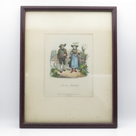 ANTIQUE End XIX Hand-Painted Lithograph Aus dem Pusterthale C.A.Czichna