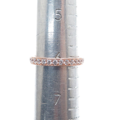 925 Sterling Silver Rose Gold Plated Pink & White Multi-Cut C Z Ring Size 6.25