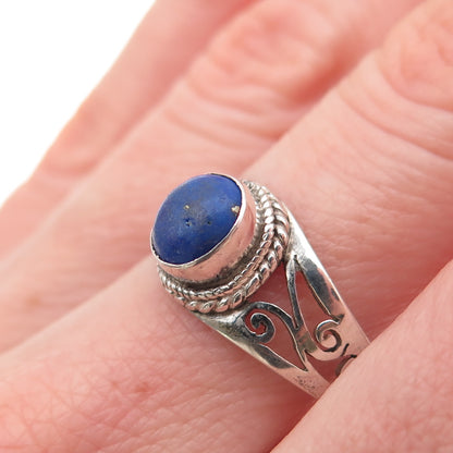 925 Sterling Silver Vintage Real Lapis Lazuli Swirl Ring Size 9