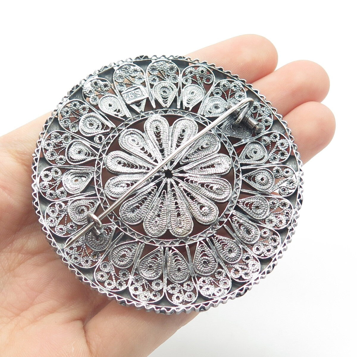 925 Sterling Silver Antique Art Deco Filigree Pin Brooch