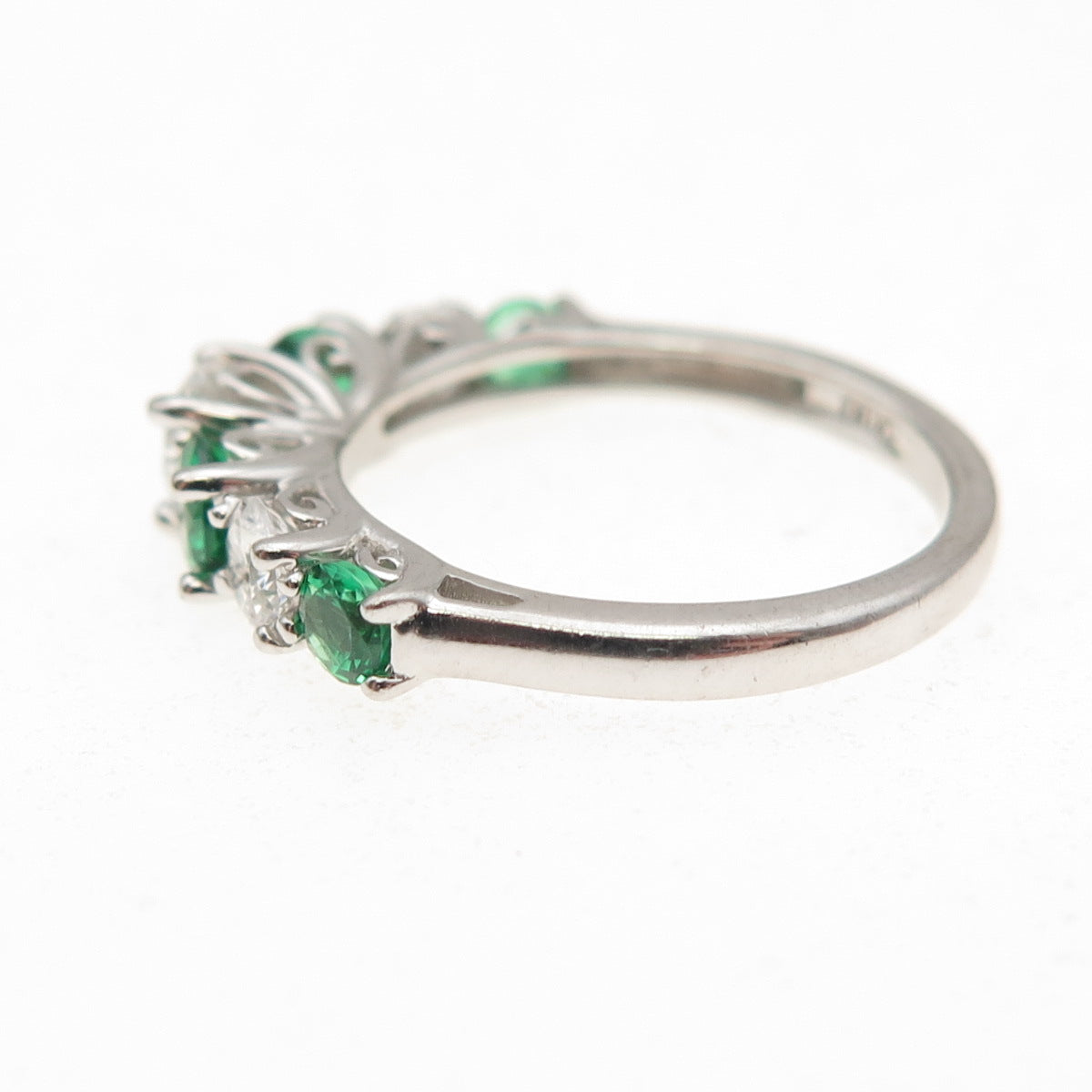 925 Sterling Silver Real Round-Cut Chrome Diopside & C Z Ring Size 5.25