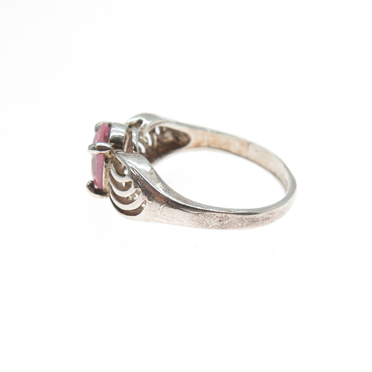 925 Sterling Silver Vintage Oval-Cut Pink C Z Modernist Ring Size 7