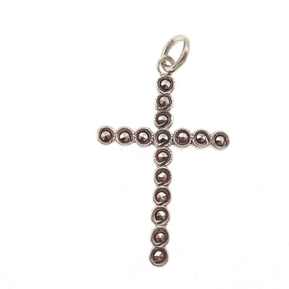 925 Sterling Silver Antique Art Deco Real Marcasite Cross Oxidized Charm Pendant