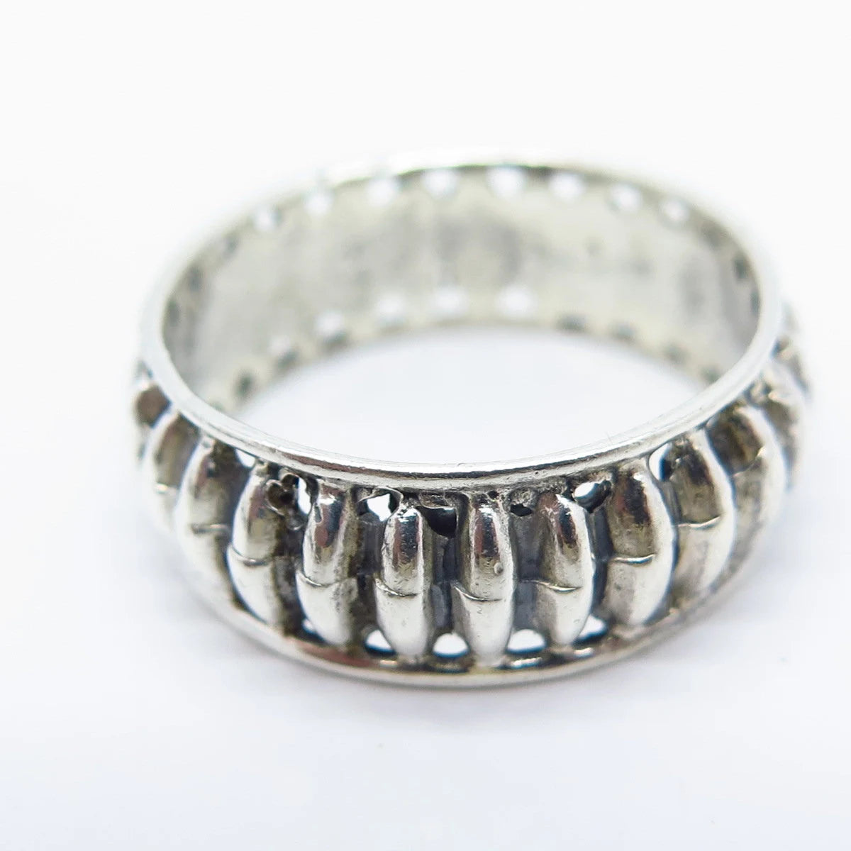 925 Sterling Silver Vintage Ribbed Band Ring Size 7.75