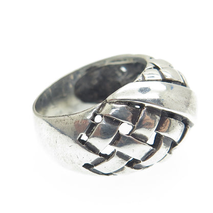 925 Sterling Silver Vintage Wicker Dome Oxidized Ring Size 7