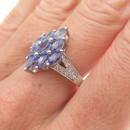 Chuck Clemency 925 Sterling Silver Real Tanzanite & White Topaz Ring Size 8