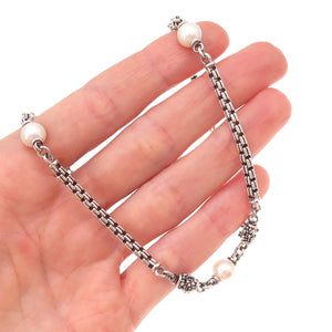 Michael Dawkins Sterling Silver Real Pearl By The Yard Box Chain Necklace 24"