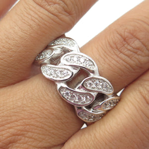 925 Sterling Silver White C Z Cuban Chain Link Band Ring Size 13.25