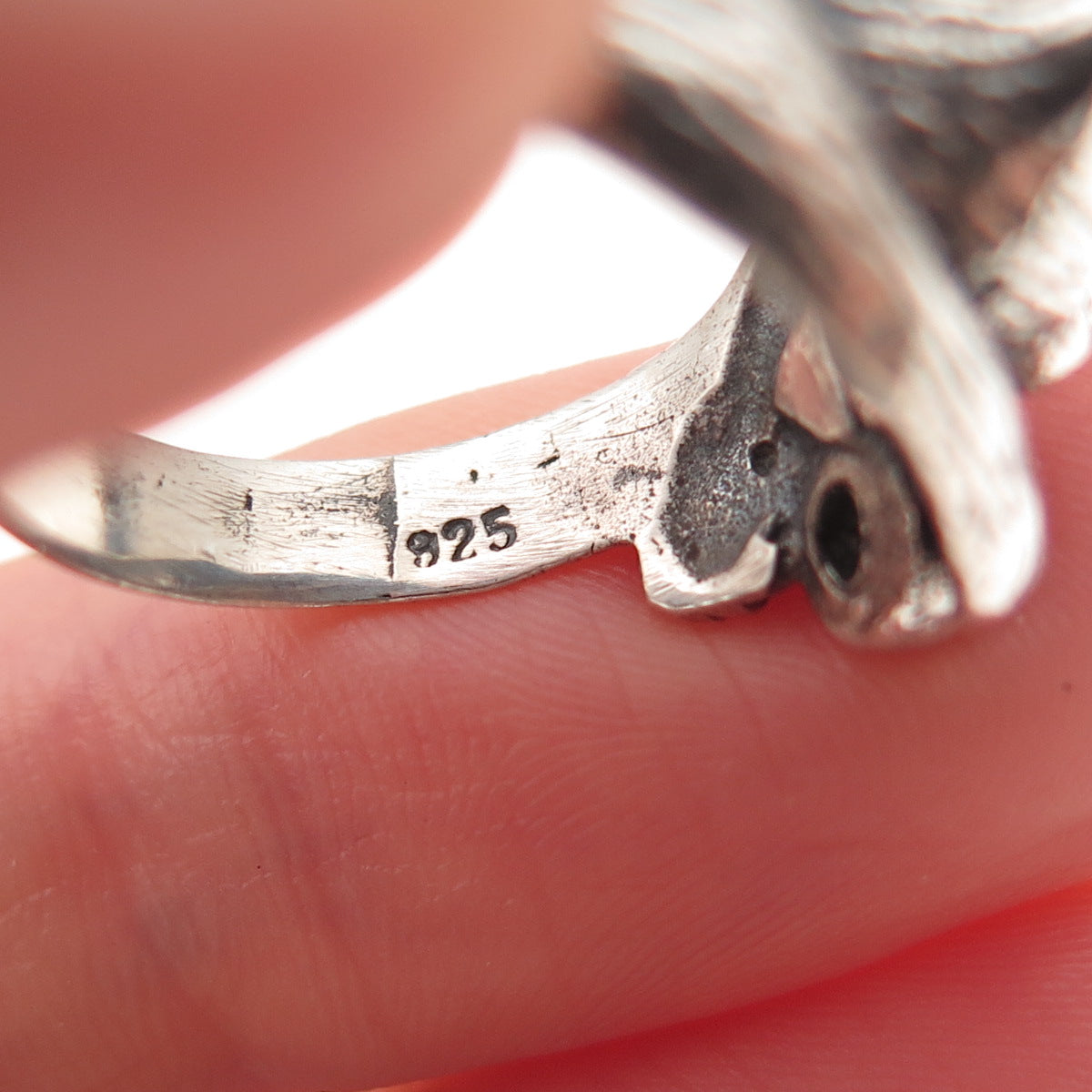925 Sterling Silver Vintage Real Lapis Cat Oxidized Ring Size 7