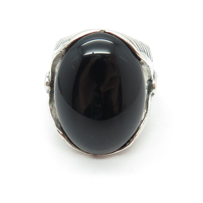 CAROLYN POLLACK 925 Sterling Silver Vintage Black Onyx Gem Eagle Ring Size 10