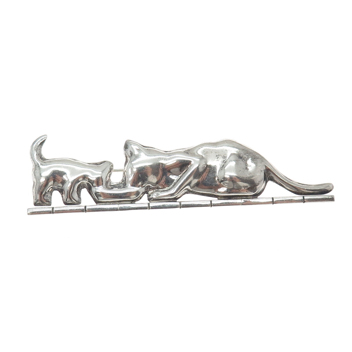 925 Sterling Silver Vintage Mexico Mom & Child Cat Oxidized Pin Brooch