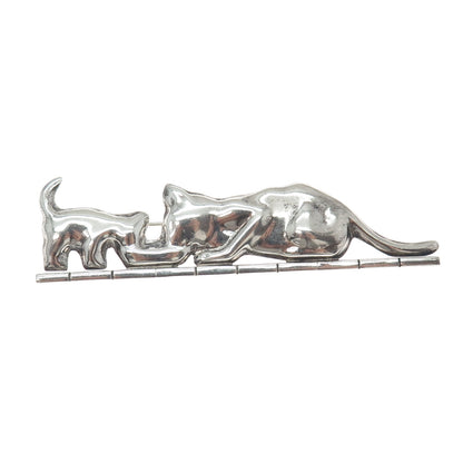 925 Sterling Silver Vintage Mexico Mom & Child Cat Oxidized Pin Brooch