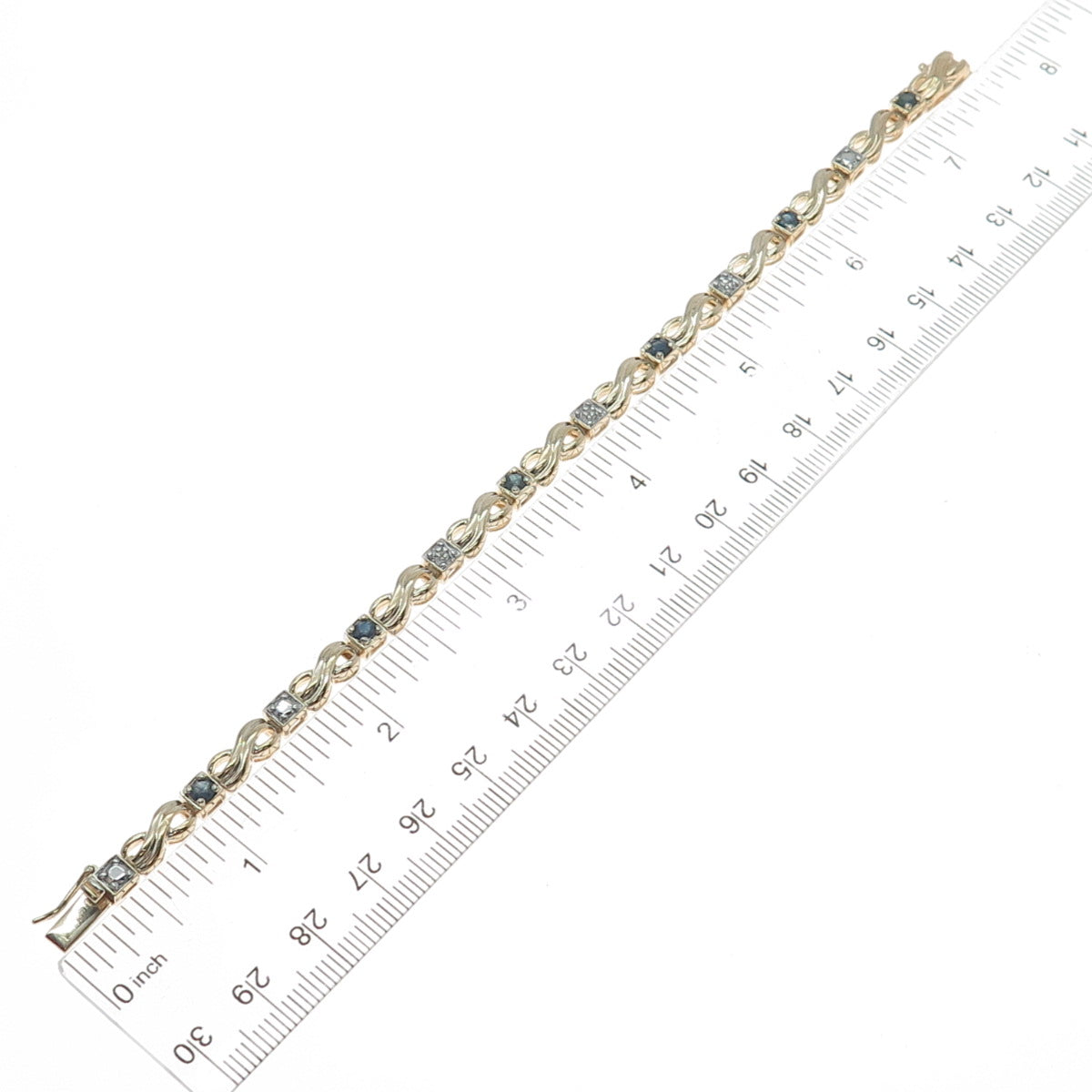 ROSS SIMONS Sterling Gold Plated Real Diamond & Sapphire Infinity Bracelet 7.25"