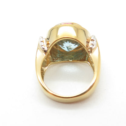 925 Sterling Silver Gold Plated Real Blue Topaz Gemstone Ring Size 6