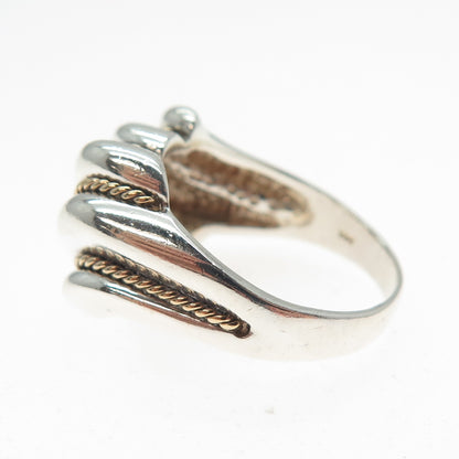 MONICA JAIN 925 Sterling 2-Tone Vintage Modernist Ribbed Oxidized Ring Size 7.5