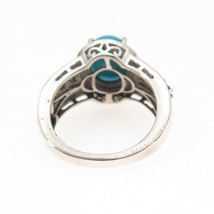 Chuck Clemency Sterling Silver Real Diamond Turquoise & Apatite Ring Size 5.75