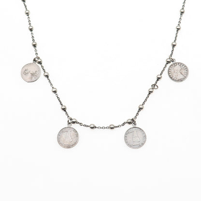 925 Sterling 835 Silver Vintage 1920-70 Italy 5 & 500 Lire Coin Necklace 16-18"