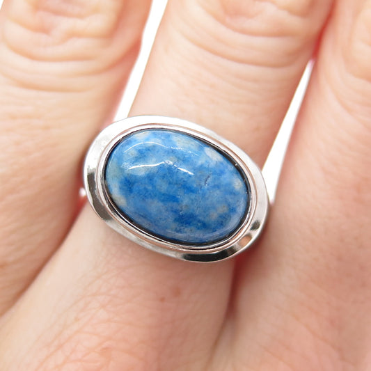 925 Sterling Silver Vintage Real Lapis Lazuli Modernist Ring Size 8
