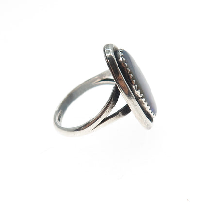 Old Pawn 925 Sterling Silver Vintage Southwestern Black Opal Tribal Ring Size 6