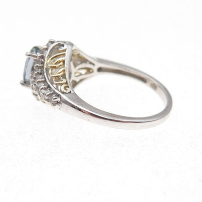 Chuck Clemency 925 Sterling 2-Tone Real Tanzanite & White Topaz Ring Size 8.25